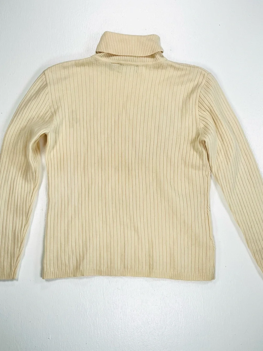 Liz Claiborne 100% Merino Wool Vintage Cream Ribbed Turtleneck Sweater Size L